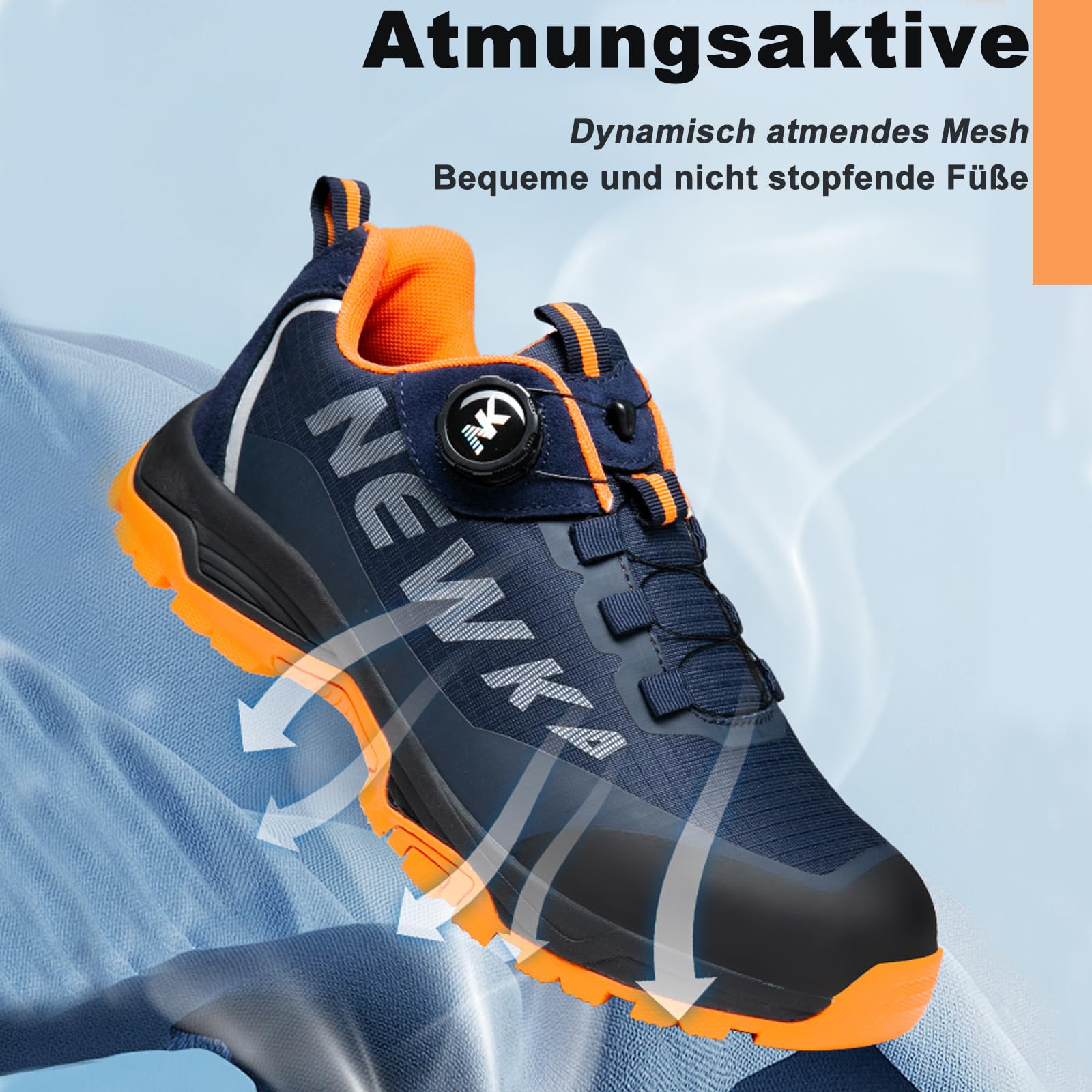 Sicherheitsschuhe Herren Leicht Arbeitsschuhe Damen rutschfeste Wanderschuhe Atmungsaktiv Schutzschuhe Stahlkappenschuhe mit Drehverschluss