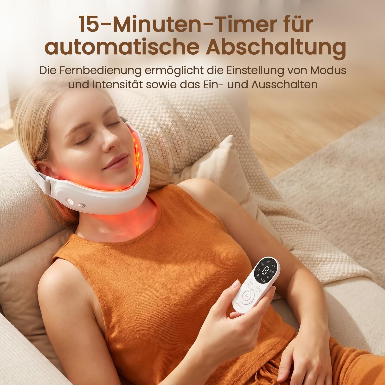 Doppelkinn Entferner, Elektrischer V-Form Gesichtsmassager mit 4 EMS-Modi & 9 Intensitätsstufen, 42°C Rot- und Blaulichttherapie, USB-C aufladbar, Face Lifting Gerät gegen Doppelkinn (Weiß)