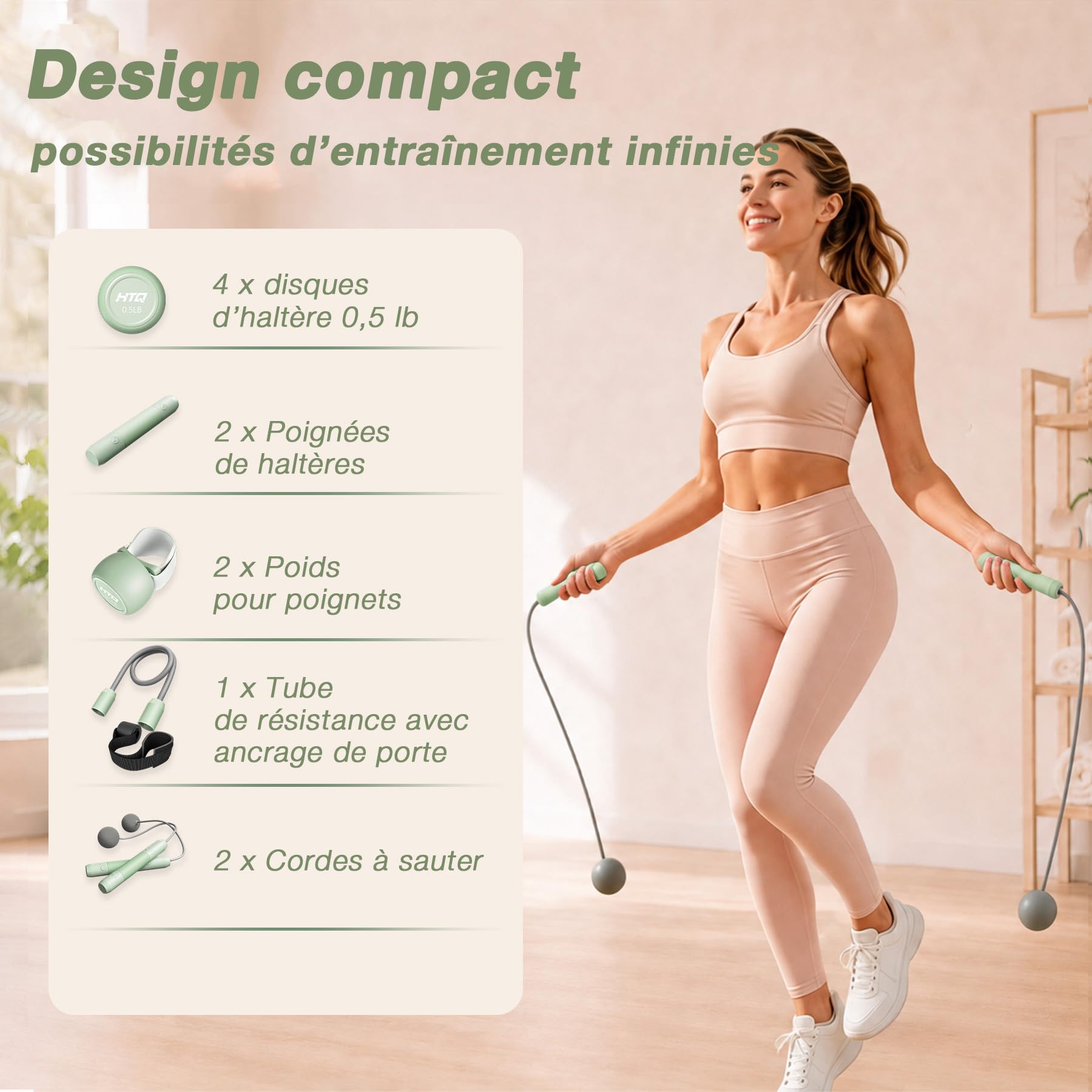 HTQ Home-Fitness-Set für Damen, verstellbare Hantelscheiben, Kettlebell, Widerstandsband