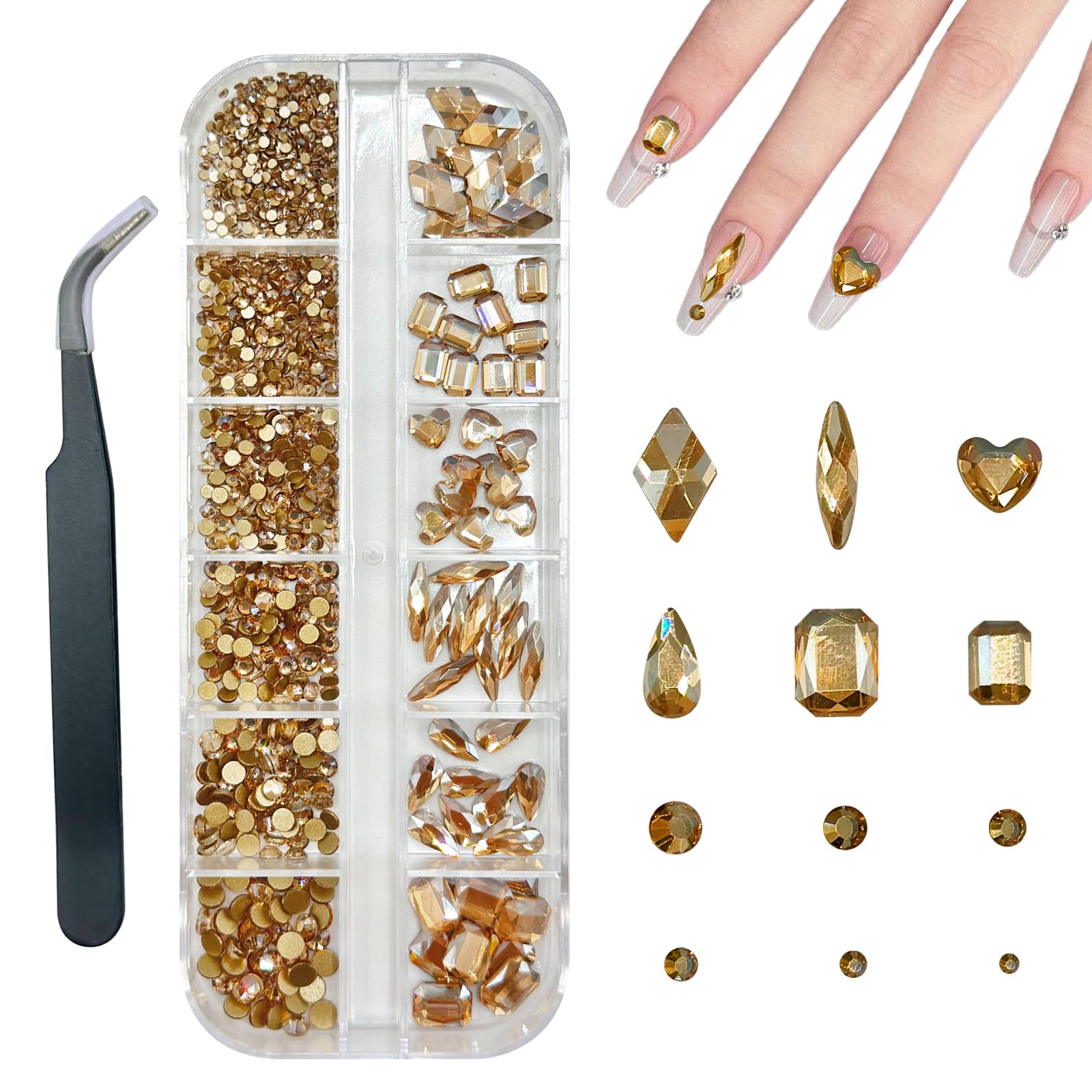 SJUIEO Strass-Nageldekoration Set – 750 Teile, Herz & Wassertropfen, Für DIY Nageldesign