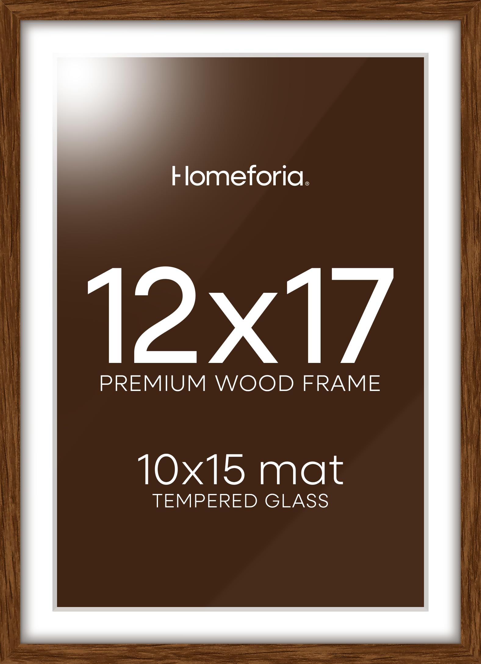Homeforia 12x17 Brown Oak Picture Frame, High-End Wood, 10x15 Mat, Glass | High End Solid Oak Wood, Tempered Glass, Acid-Free 10x15 Removable Mat, 12x17 Edge-to-Edge Display 17x12, Wall Kit, Set Of 2