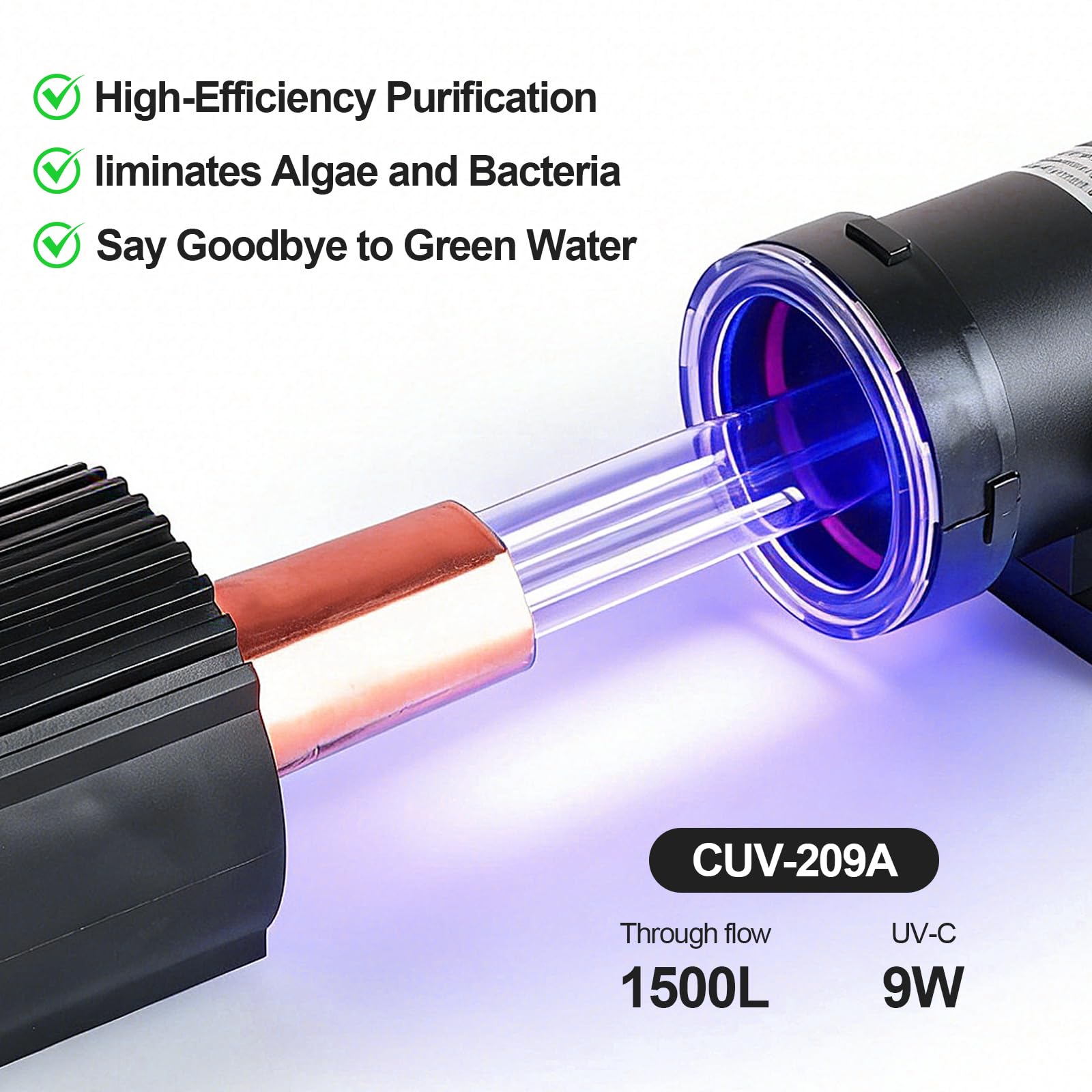CPROSP UV Teichklärer 1500 l/h 9W UVC Klärer mit UV-Lampe Algenvernichter CUV-209A