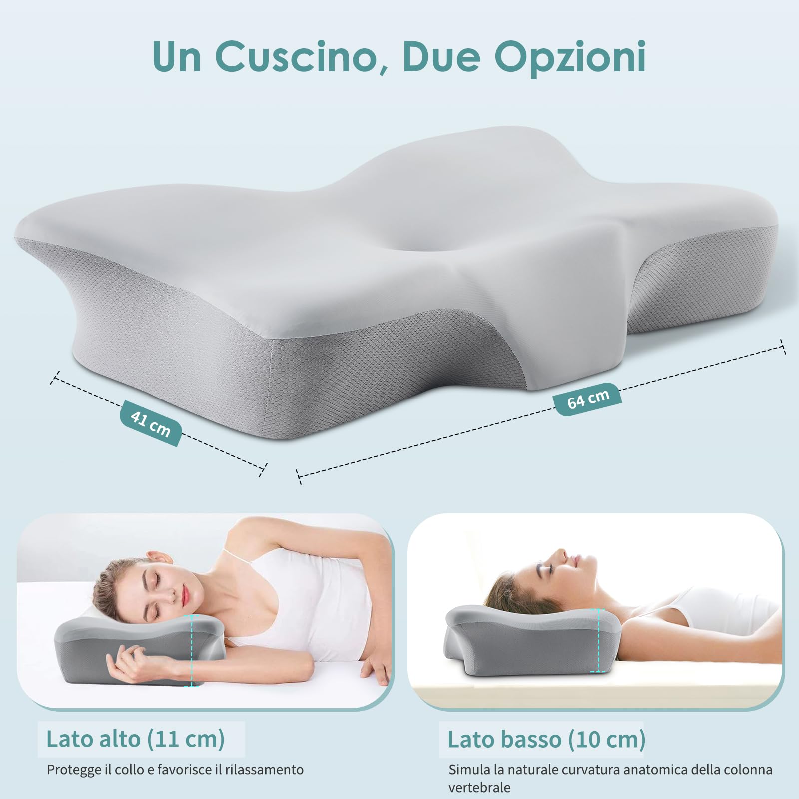 Cuscino Cervicale per Dormire,Cuscino Ergonomico Memory Foam Cervicale,Cuscino Posturale Antirussamento,Adatto a Chi Dorme sul Fianco,Sulla Schiena o Sullo Stomaco,Federa Rimovibile