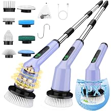 Shower Scrubber with Long Handle, Shower Cleaner Brush with 8 Floor Machine Pads, Cordless Electric Spin Scrubber for Cleaning with 2 Speed, Cleaning Supplies for Bathroom Bathtub Kitchen Floor Toilet
