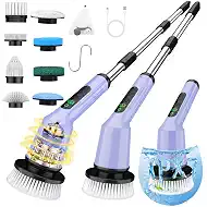 Electric Spin Scrubber, Waterproof Cordless Bathroom Shower Cleaner Brush | 8 Replaceable Brush Heads, 90Mins Runtime, 4 Adjustable Size, 2 Speeds for Shower Bathroom Bathtub Toilet Kitchen Glass Car