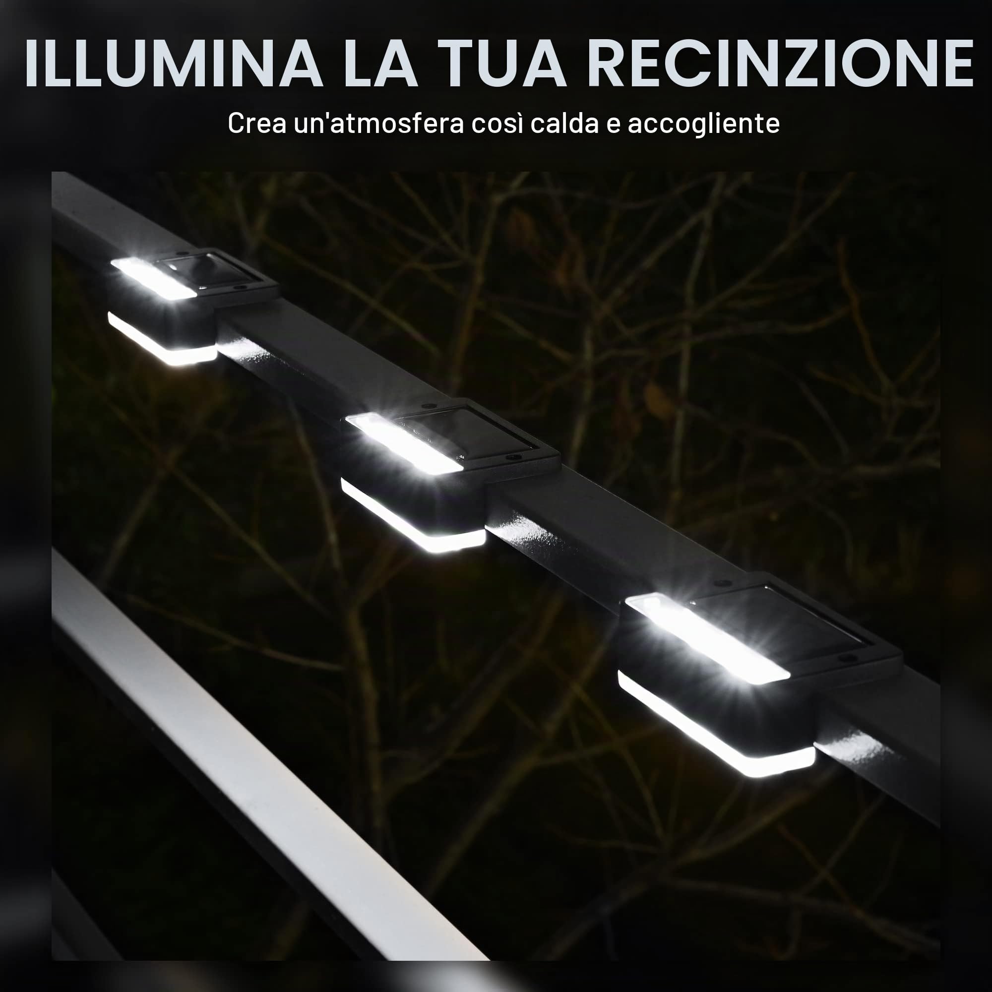 Solpex Lampade solari per esterni, 16 pezzi, luce bianca per scale, luci solari impermeabili, illuminazione a LED per scale esterne, gradini, recinzione, giardino, cortile, decorazione (nero)