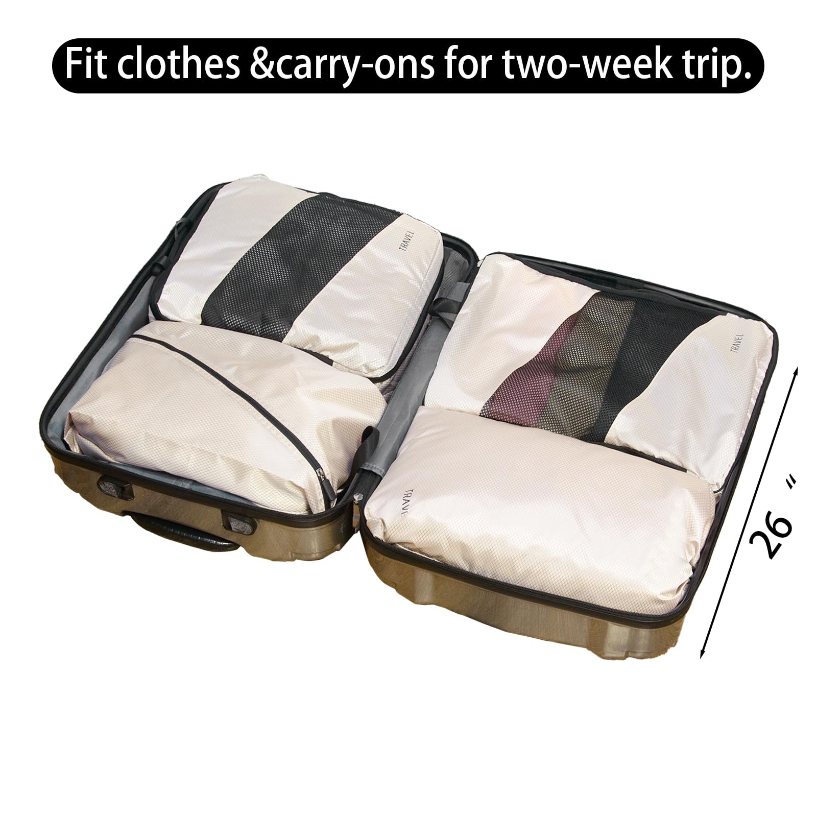 Cubi da viaggio a compressione, leggeri, essenziali per le vacanze, accessori da viaggio per valigie, organizer per valigie, borse da viaggio durevoli (crema)