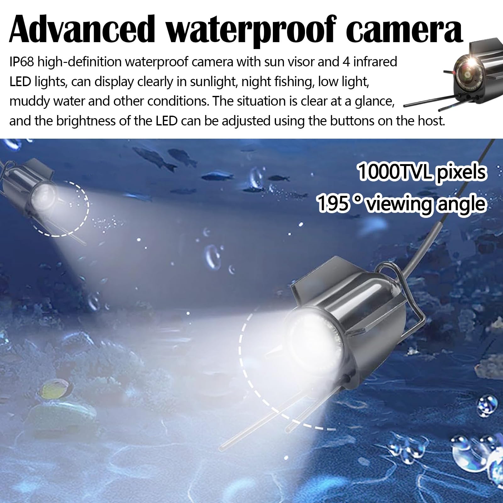 Telecamera Subacquea Pesca, Ecoscandaglio da Pesca Impermeabile IP65 Fish Finder con 5" IPS Display 8000mAh Batteria 30m Cavo 220° Visione Notturna Grandangolare per Pesca in Mare Pesca su Ghiaccio