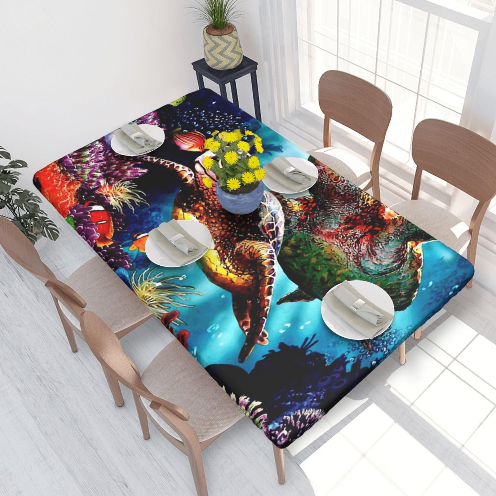 BNVSADC Sea Turtles Diamond Painting Printed 4FT Tablecloth 122x76 CM Polyester Kitchen Water Resistant Table Cloth Dining Table Decoration Table Covers