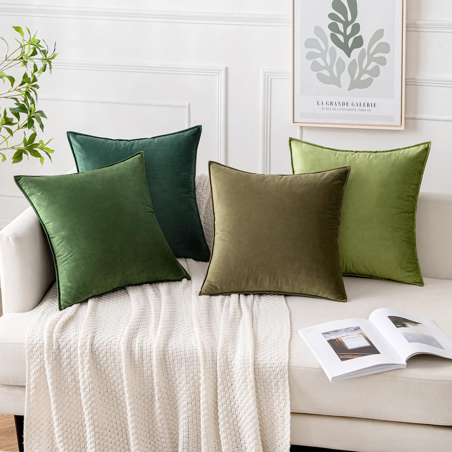 MIULEE Set di 4 Federde Cuscini per Divano in Velluto 40x40cm Decorative Federe Copricuscini per Divano Soggiorno Camera da Letto con Cerniera Invisibile Fodere Cuscino Serie Verde
