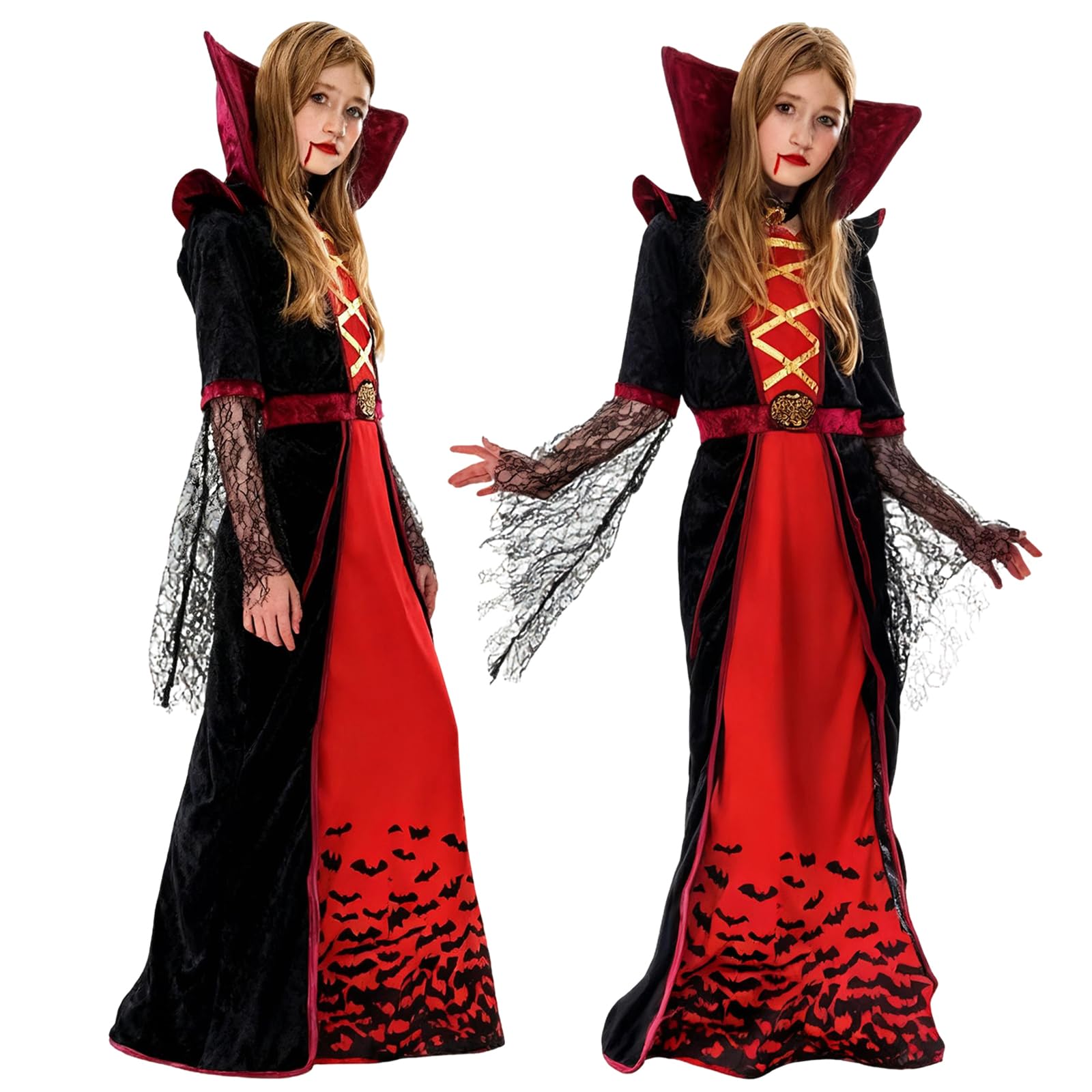 Costume De Vampire Pour Fille - Robe Gothique Avec Collier Dentelle - Taille 130/140/150 Cm - Parfait Pour Halloween, Carnaval Ou Cosplay - 6