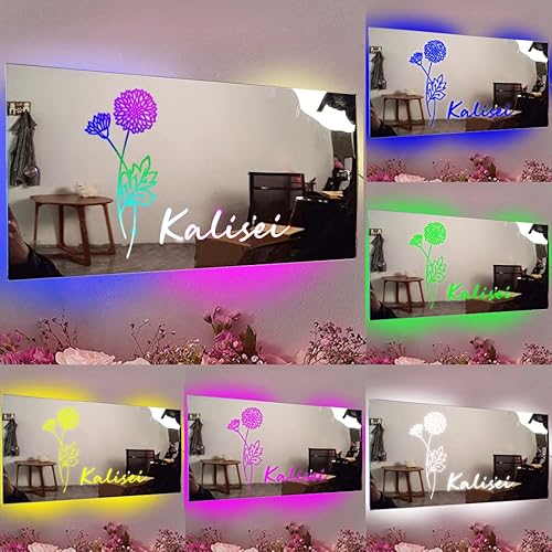 Miniatura 2 de Espejo de flores de cumpleaños con nombre personalizado, luz LED, letreros de neón personalizados con luces LED, letrero de nombre personalizado
