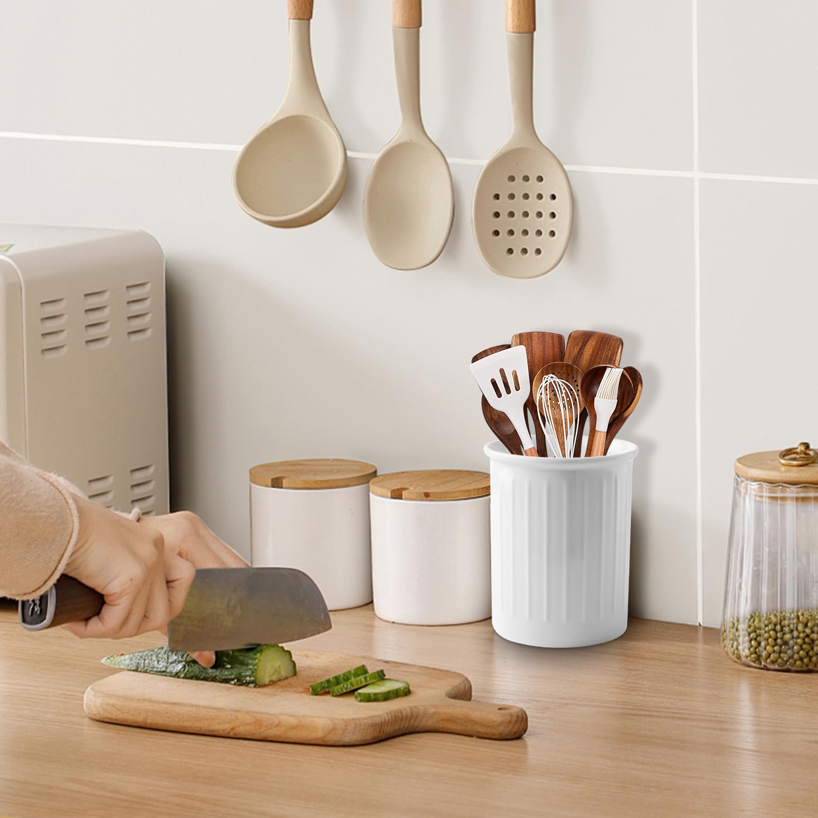 Küchenutensilienhalter Keramik: 13.4 x 9.8 cm Porzellan Utensilienhalter Küche, Glänzend Glasierte Oberfläche, Behälter für küchenutensilien zum Organisieren von Schubladen und Arbeitsplatten