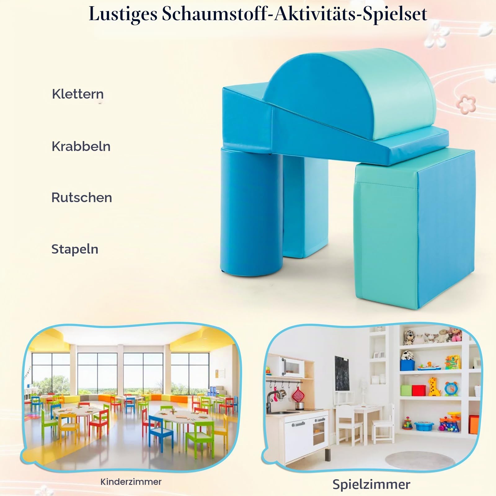 LIFEZEAL 5er-Set Softbausteine, Schaumstoffbausteine Schaumstoffblöcke für Kinder von 9-36 Monaten, Riesenbausteine zum Toben und Klettern, Bauklötze Bauspielzeug für den Innenbereich