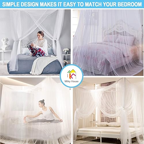 Miniatura 4 de Cortinas de cama con dosel, 4 postes de esquina, cortina de cama Queen, cortinas de dosel de cama individual, cortinas de toldo para cama King para