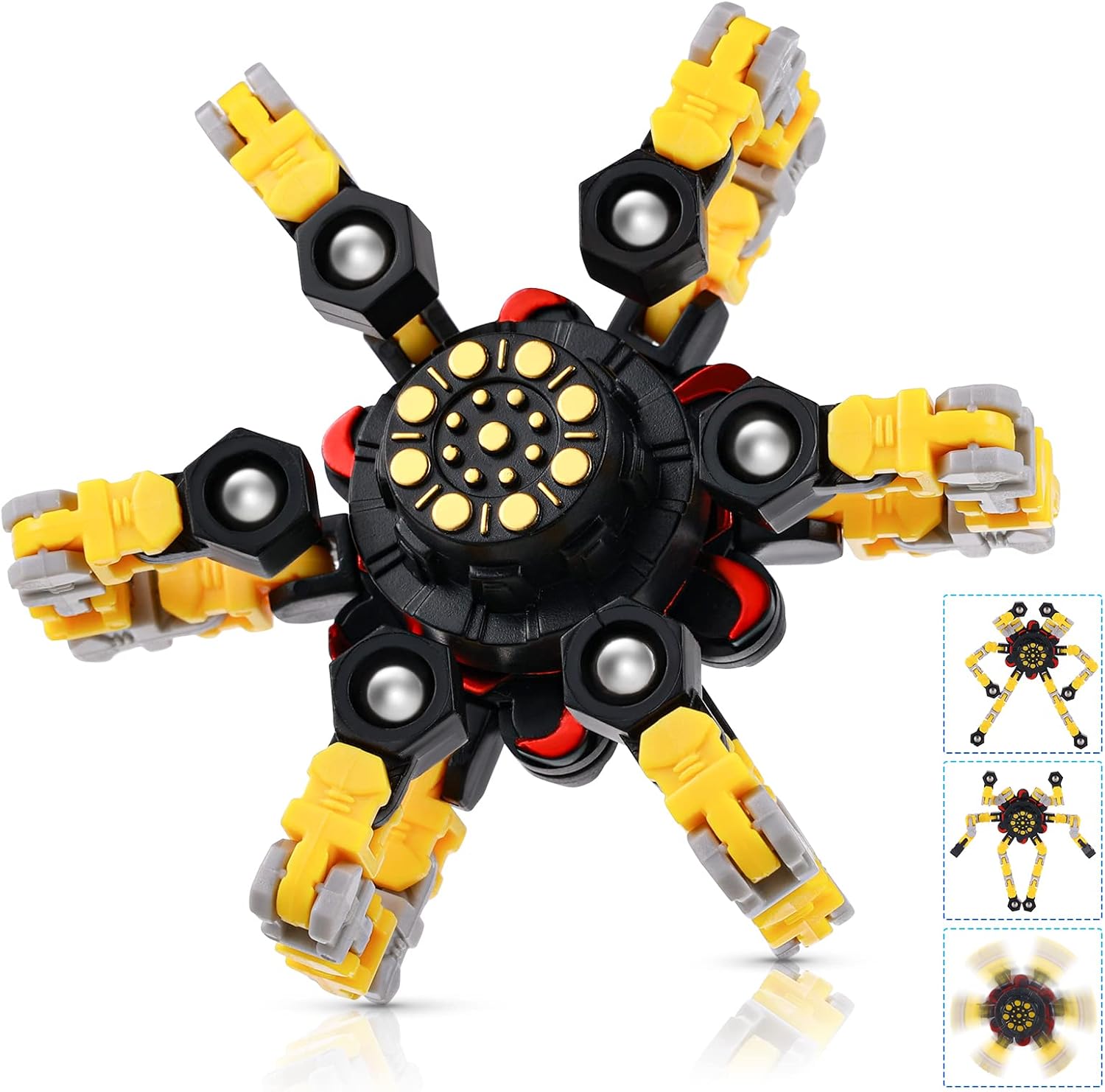 Funny Sensory Fidget Spinners Toys Finger Hand Spinner Toy Spinning Top Focus Toy with Transformable Chain Mechanical Spiral Twister Fingertip Gyro Stress Relief Toy for Kids Adults (Yellow)