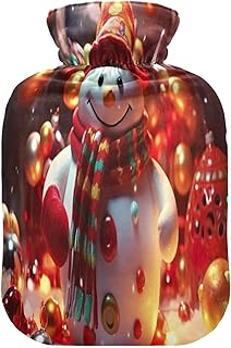Wajiw Hot Water Bottle with Cover 1L Warm Water Bottle for Hot and Cold Compress Hot and Cold Therapies,Hand Feet Warmer,Christmas Snowman