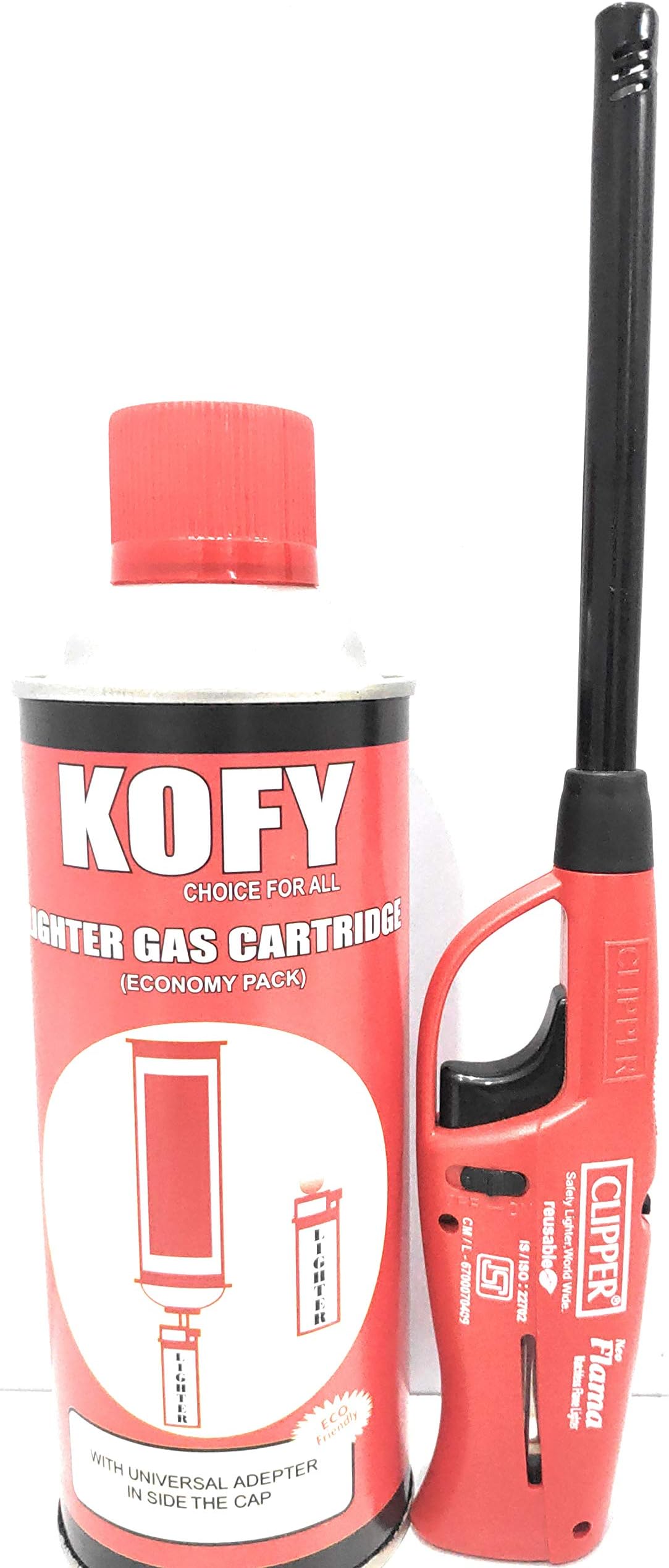 - Kofy Gas Can 500 ML with Clipper Flama Refillable Lighter( Red)