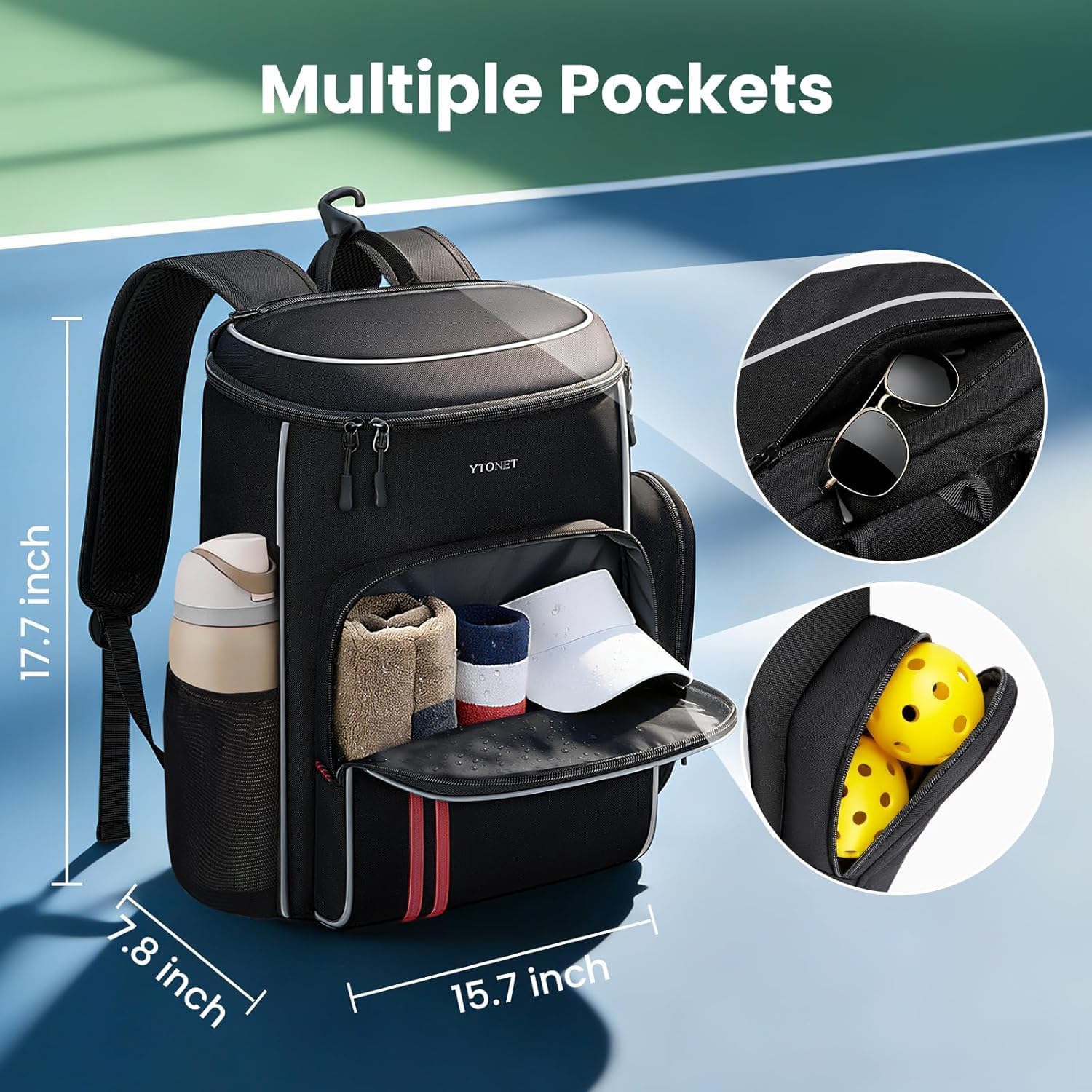 Ytonet Pickleball Bags for Men, Pickleball Paddle Backpack with Shoe Compartment and Fence Hook, Fits 4+ Paddles, Ideal Accessories & Gifts, Black