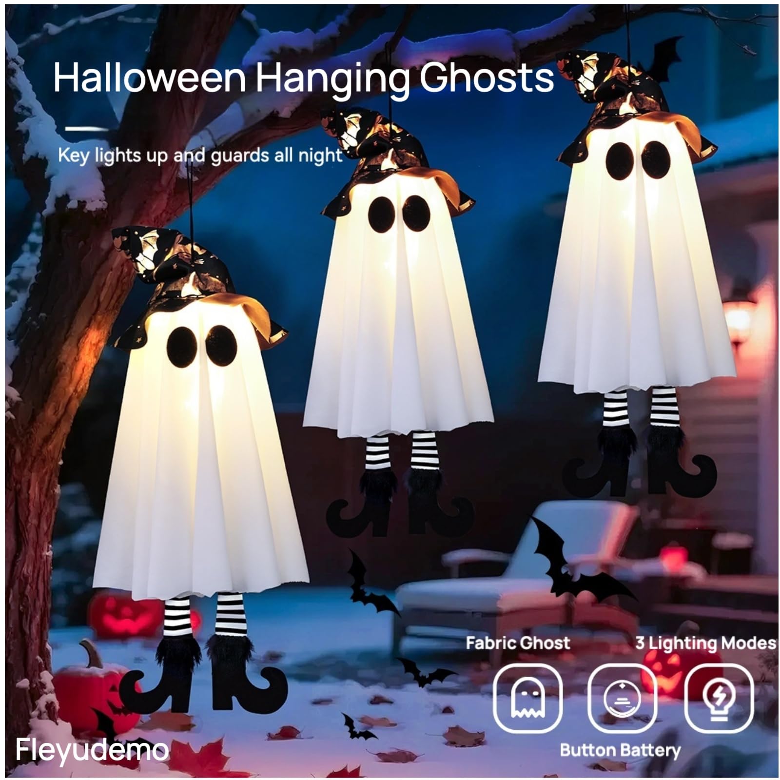 Halloween-Dekoration für den Außenbereich, leuchtender Hexenhut, Geist mit hohen Absätzen, 48,3 cm, LED-Gruselgeister-Dekor für Zimmer, Vorgarten, Terrasse, Garten, Baum, draußen und Party, 3