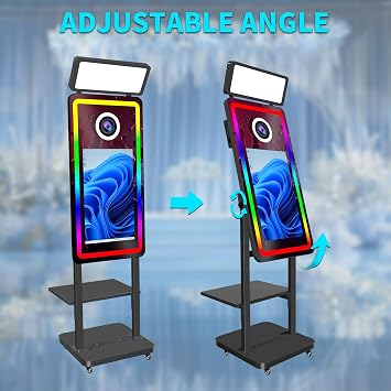 Latest Model 40in Magic Mirror Photo Booth with 21.5inch Touch Screen with Square Lamp, Mirror Photo Booth with Built-in Mini PC Social Media Share for Weddings, Parties (Black, Photo Booth)
