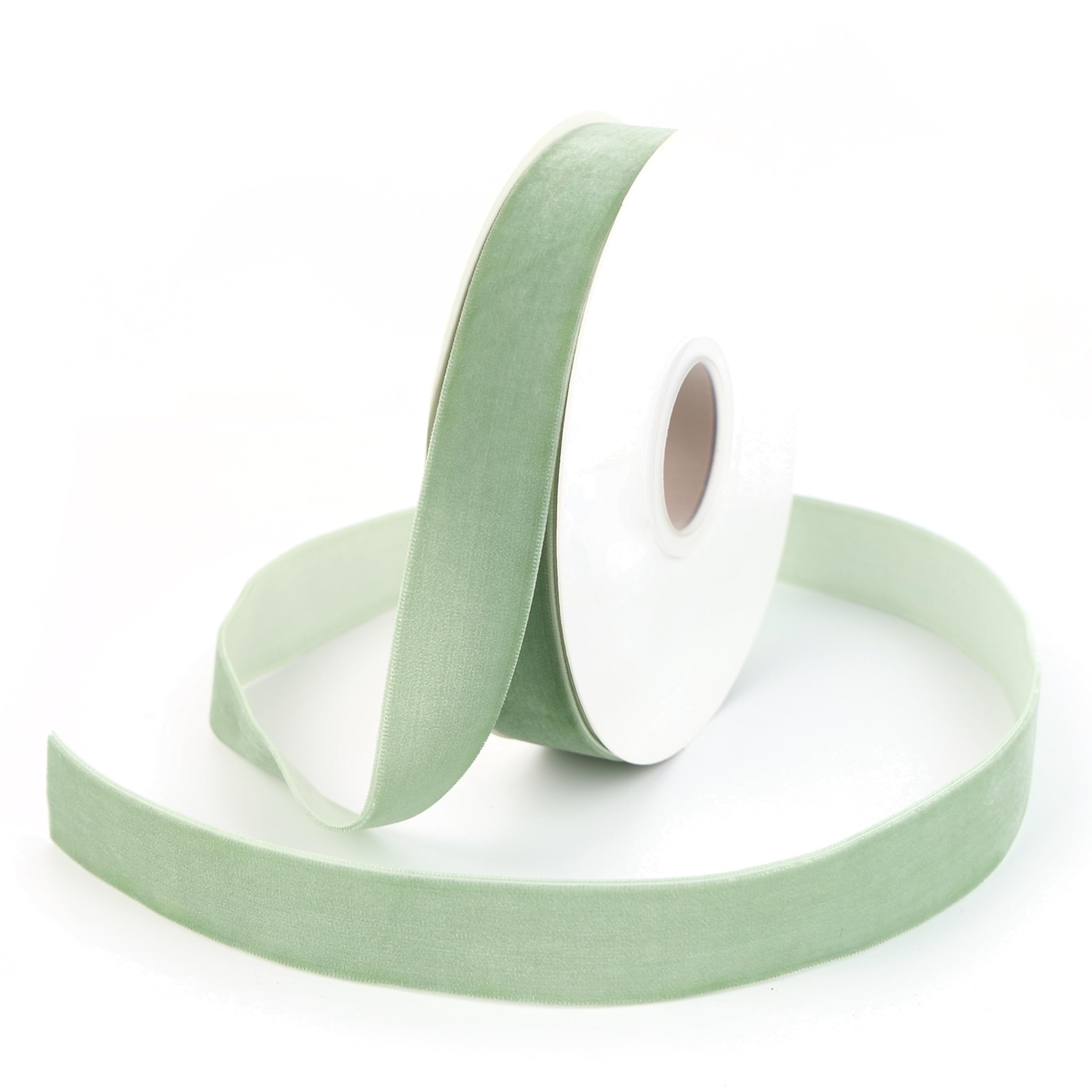 Sage Green Velvet Ribbon 1 Inch Single Face Velvet Sage Green Christmas Ribbon for Tree Decorations, Gift Wrapping, Hair Bows, Choker, Wedding, Cafts, Bouquets, Baby Shower - 10 Yards