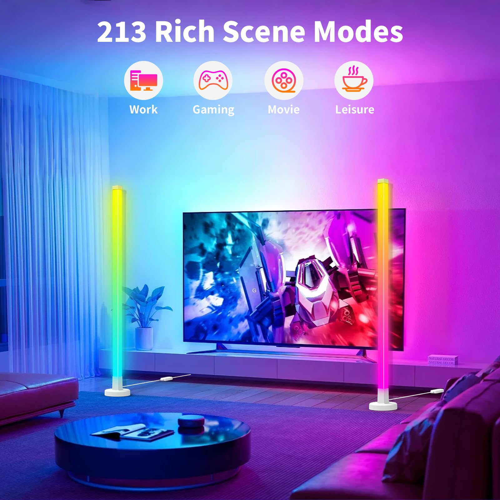 Lampadaire D'Angle Led, Rgb Lampadaire Sur Pied Salon Avec Télécommande Et Bluetoot Contrôle App