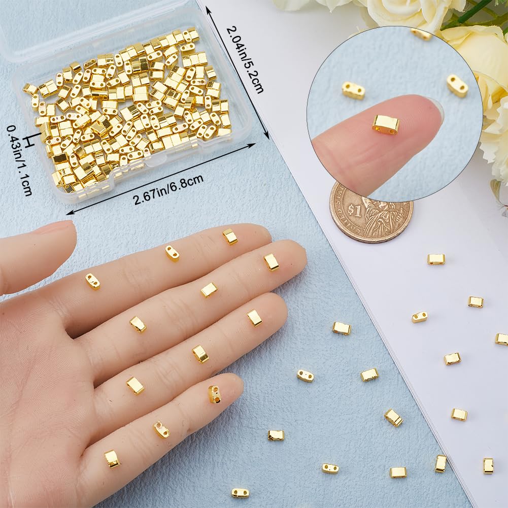 CREATCABIN 240Pcs 2 Hole Tila Beads Half Glass Seed Beads Bulk Rectangle Golden Metallic Color Mini Opaque Square Flat Loose Spacer Beads for Craft Bracelet Necklaces Earrings Jewelry Making 2mm - Image 3
