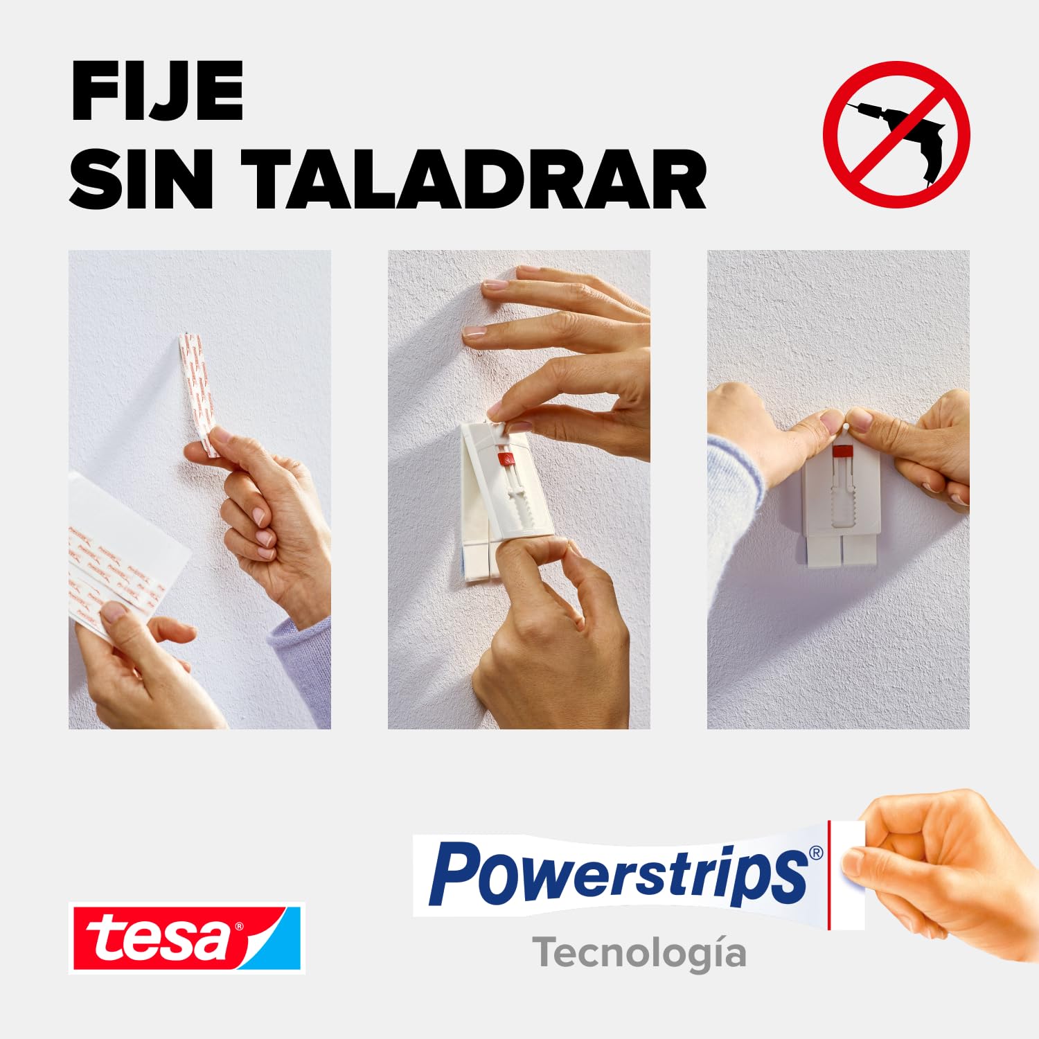 tesa Clavo Adhesivo Ajustable para Paredes Pintadas y Yeso 2 kg, Colgador con Altura Ajustable Sin Perforaciones, Paquete con 2 Clavos Adhesivos y 6 Tiras