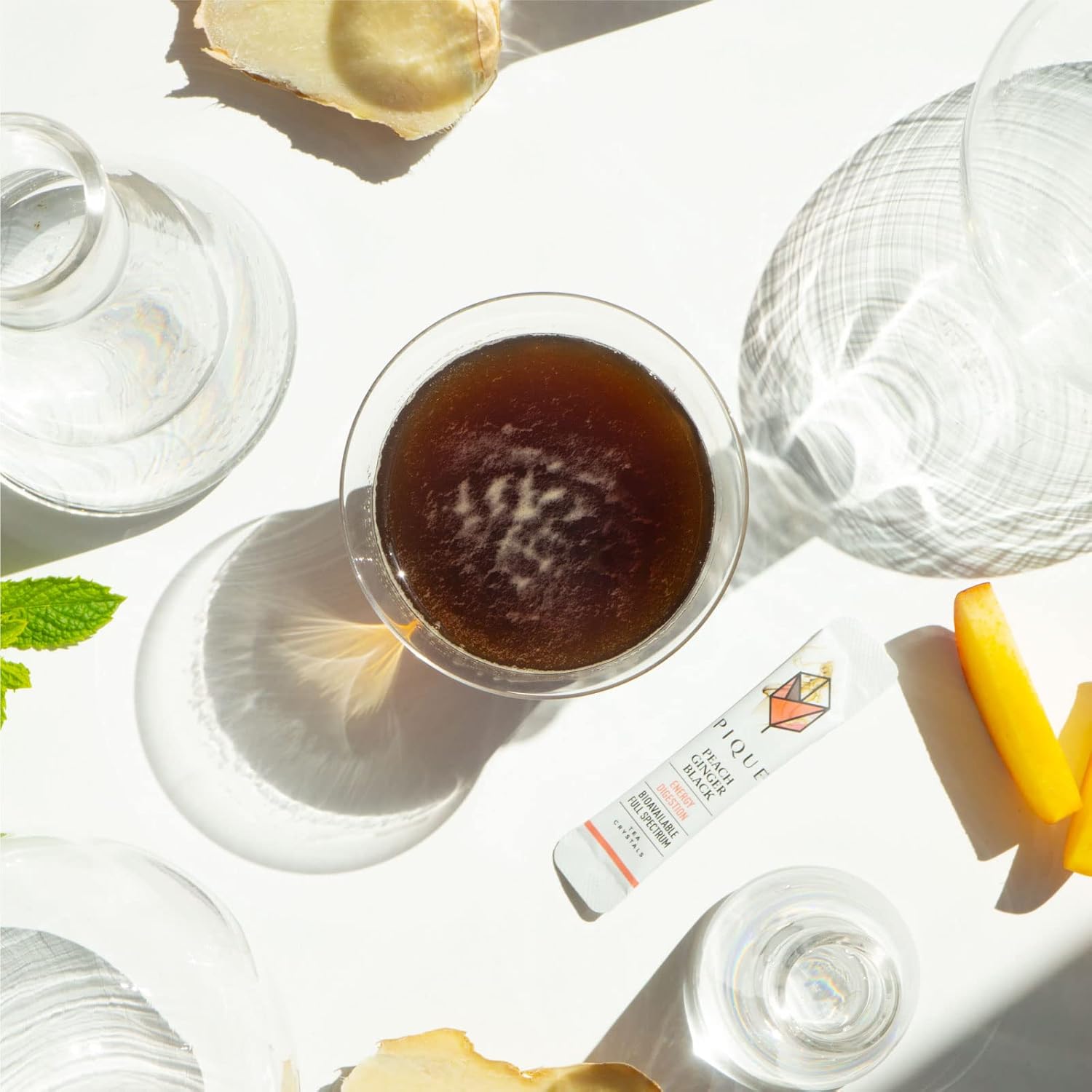 Pique Organic Peach Ginger Tea Crystals - Caffeinated Black Tea For Energy, Prebiotic Polyphenols Support Healthy Digestion - 14 Single Serve Sticks (Pack of 1)