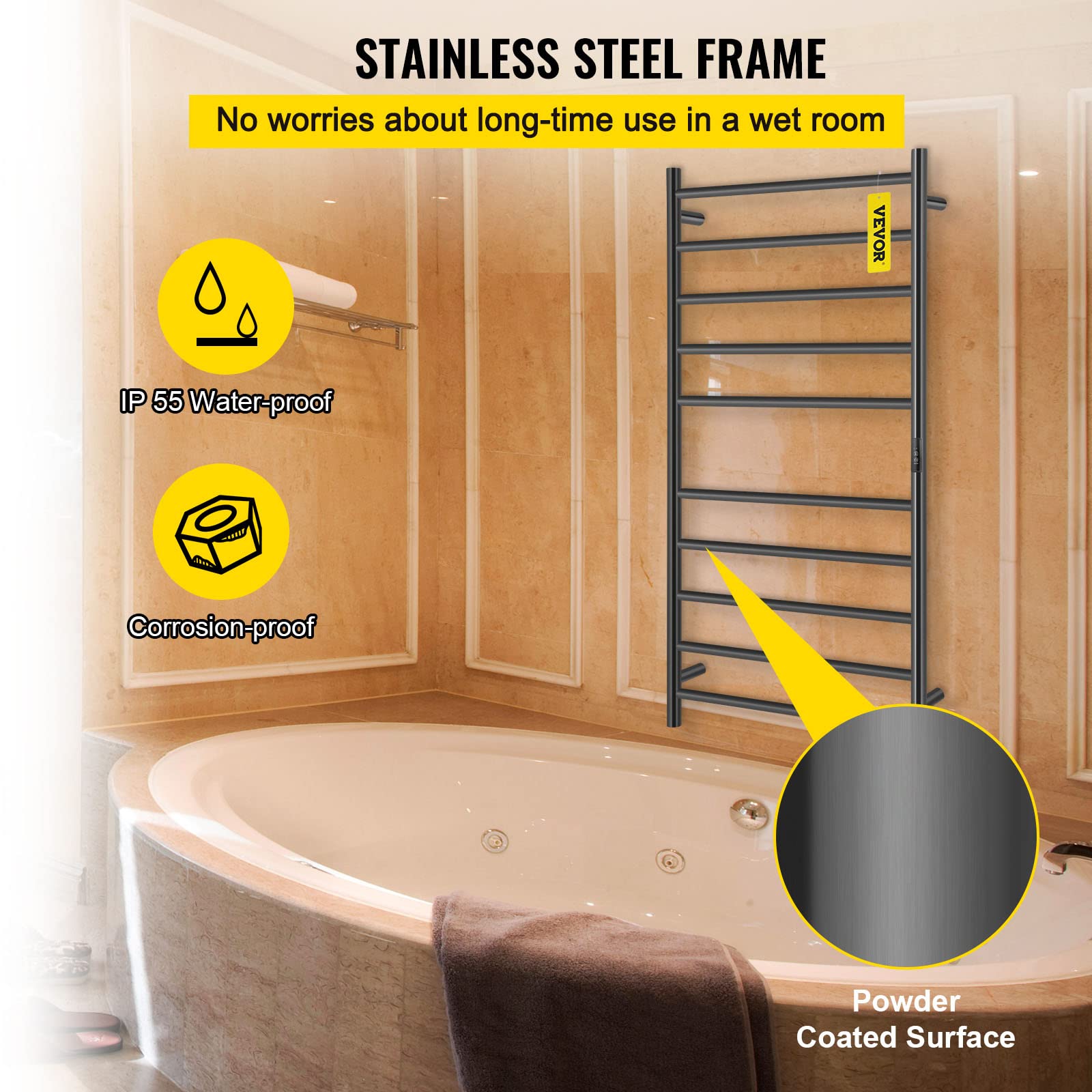 Buy VEVOR Heated Towel Rack, 10Bar Towel Warmer Rack, Wall Mounted Electric Towel Warmer