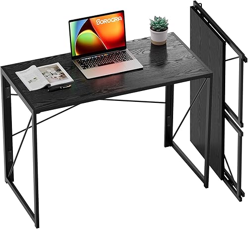 Coavas Escritorio Plegable de 39.4 pulgadas, Escritorios de Computadora Pequeños Portátiles Plegables, Mesa Resistente de Escritura que Ahorra Negro