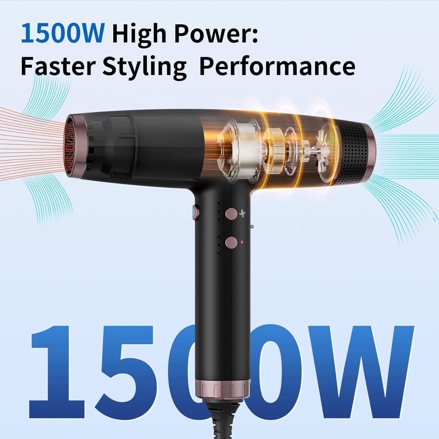Professional Ionic Hair Dryer with 2 Attachments (Diffuser & Concentrator), High-Speed Blow Dryer for Women Men, Lightweight Quiet Hairdryer for Travel & Home, for All Hair Types - Image 2