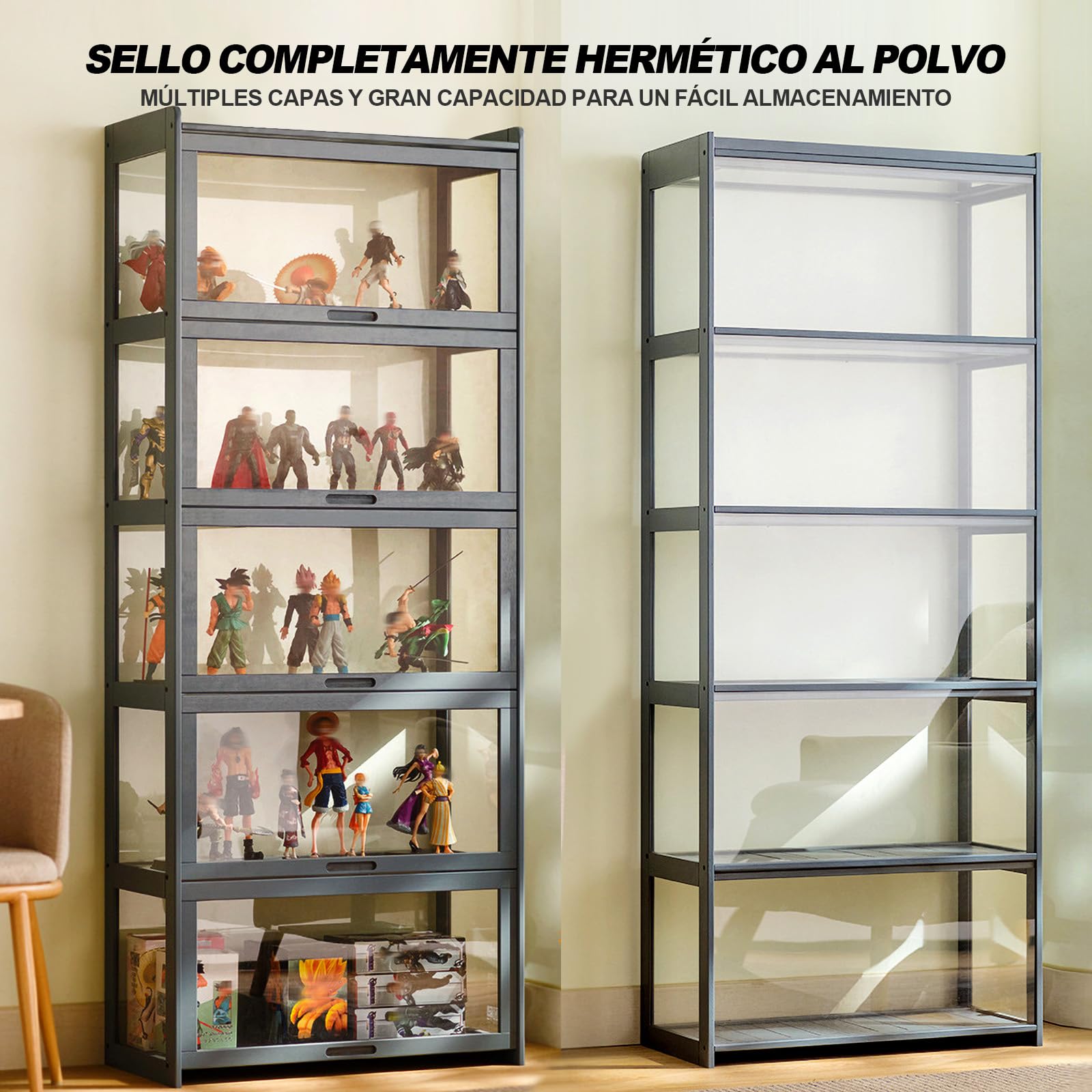 Vitrina, Vitrina Expositora Multifuncional de Vidrio a Prueba de Polvo, Diseño de Puerta de Gabinete con Solapa, Vitrina Cristal para Oficinas, Dormitorios, Salas de Estar