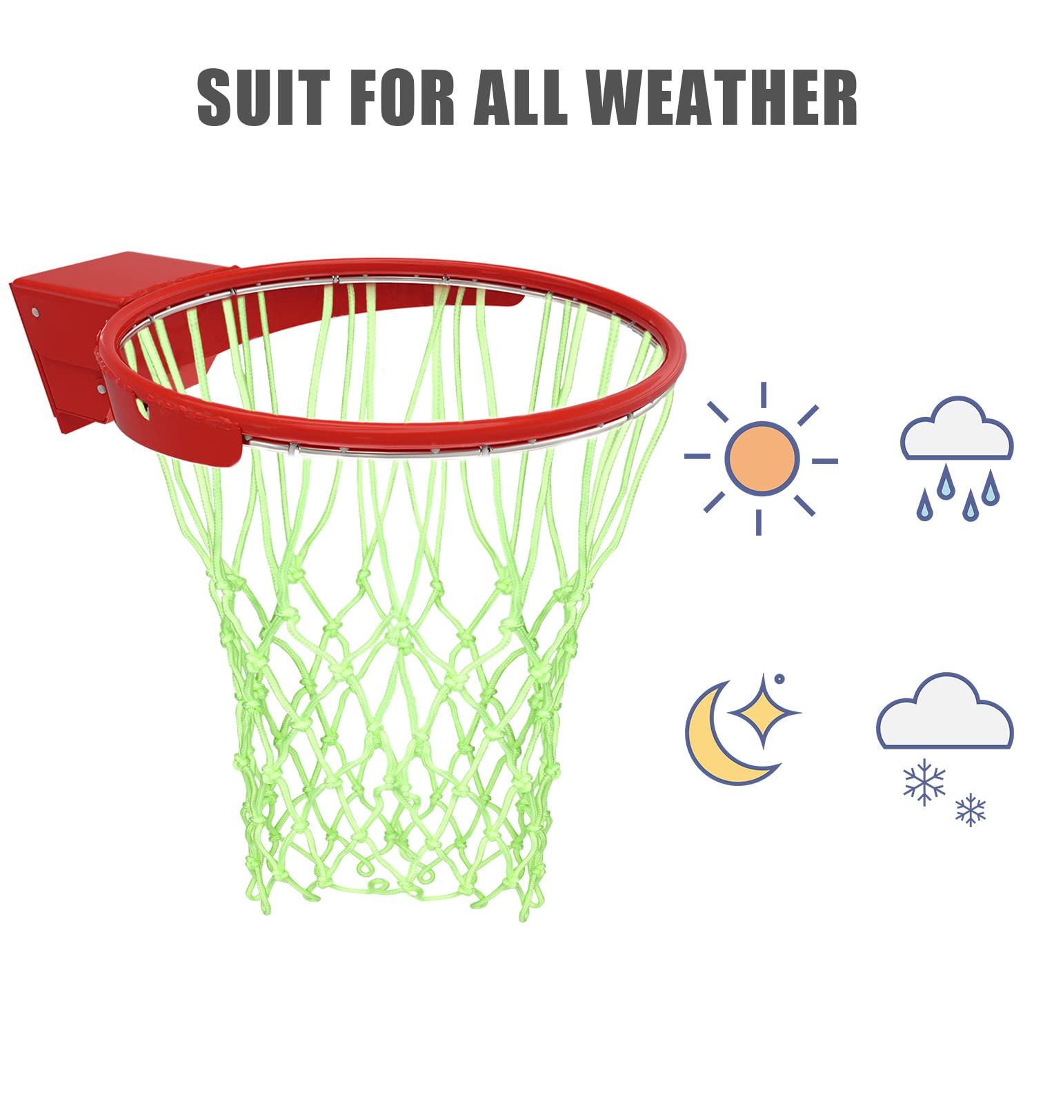 SAVITA 1pz Rete da Basket Luminosa, Nylon Robusto Rete per Canestro Retina Basket Energia Solare Rete Pallacanestro Fluorescente Verde per Esterno Sport Stadio Scuola (12 Loop di Dimensioni Standard)
