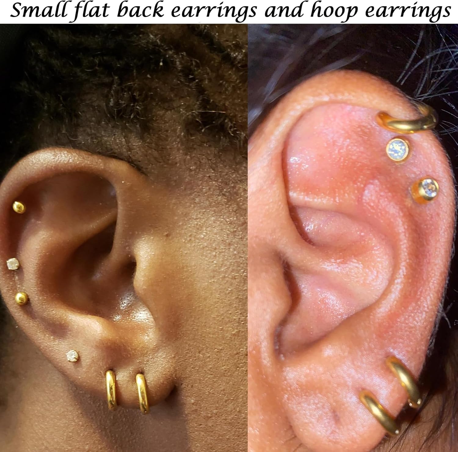 Surgical Stainless Steel Flat Back Stud Earrings for Women Men Hypoallergenic Hoop Earrings for Cartilage Helix Lobes Multiple Piercing jewerly Screw Back Earring Set Silver/Gold/Black - Image 6