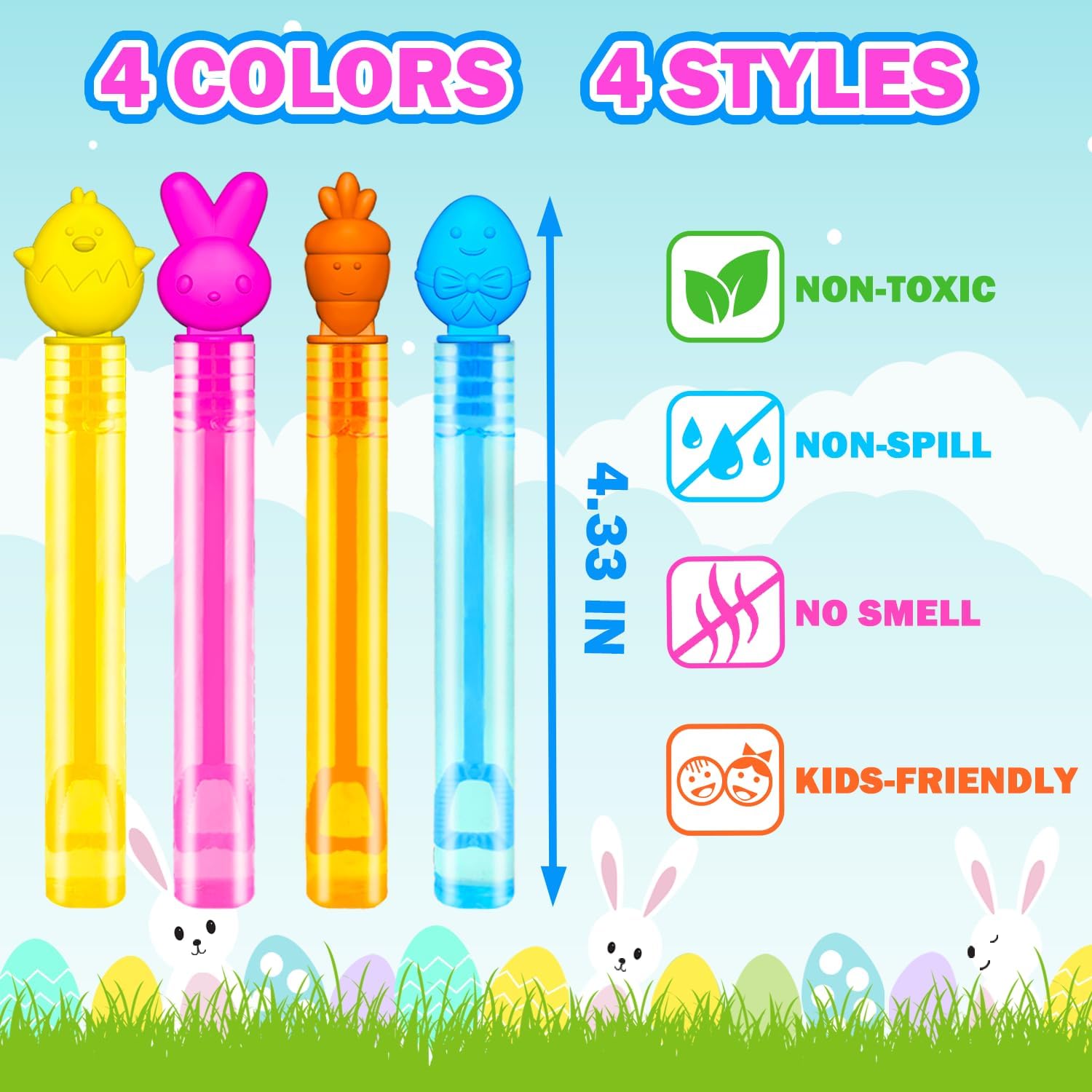 24 Pack Easter Mini Bubbles Wands Party Favors for Kids, Spring Toys Gifts Basket Stuffers for Toddlers, Non Candy Easter Goody Treat Bag Fillers for Boy Girl, Small Trinket Prize for Classroom School