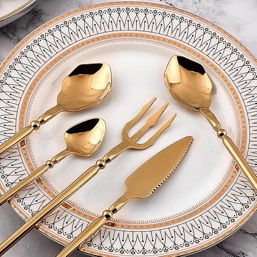 Miniatura 7 de Juego de cubiertos dorados para 6 cubiertos modernos juego de cubiertos de acero inoxidable 1810 24 piezas incluye cuchillos tenedores y cucharas