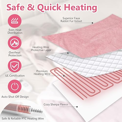 Miniatura 3 de Giantex Manta térmica de 60 x 50 pulgadas manta de calentamiento con 10 niveles de calefacción temporizador de 9 horas apagado automático protección