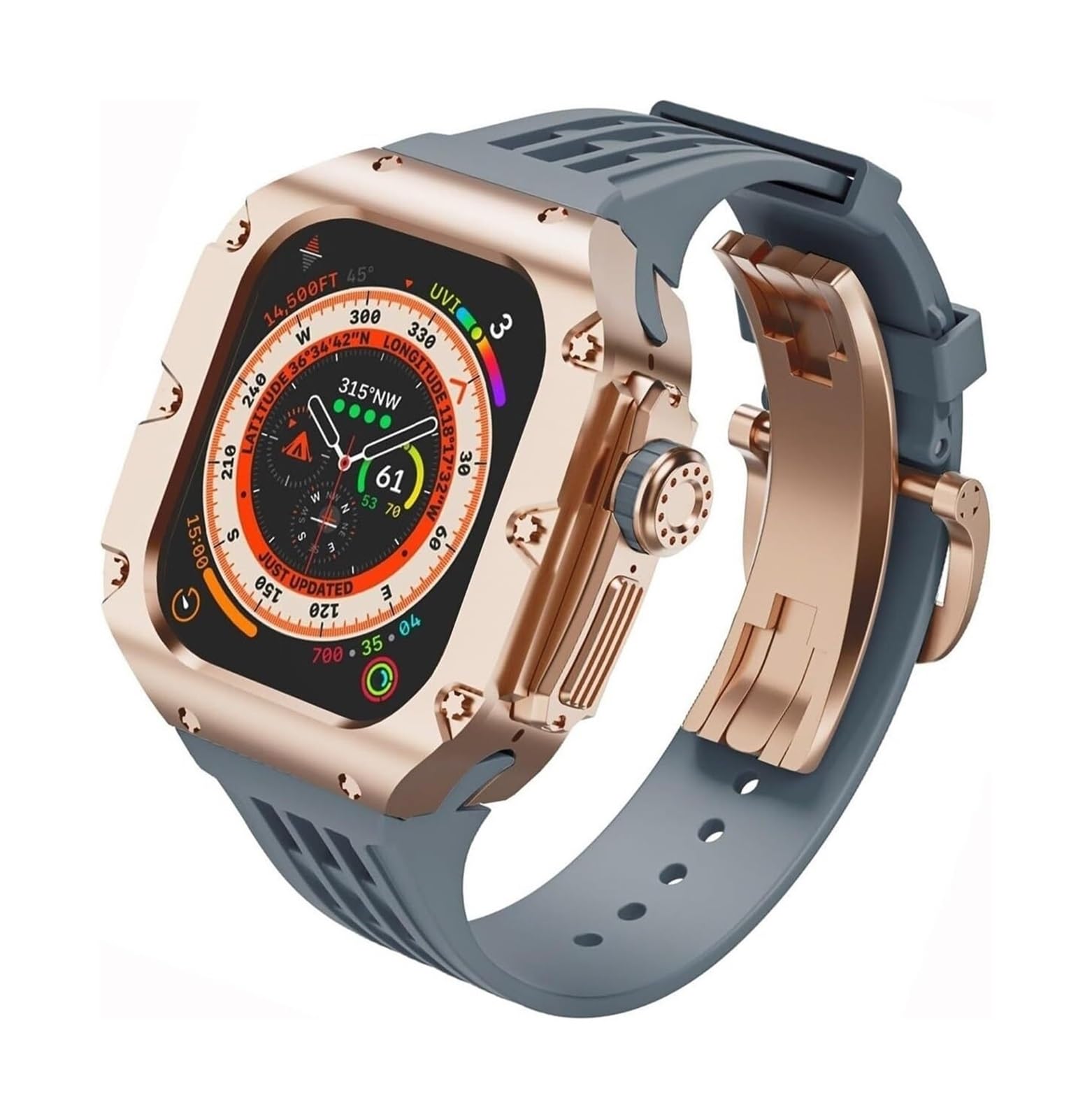 Tytanowa metalowa obudowa do zegarka gumowa opaska zestaw modów, do Apple Watch Series Ultra 2 49 mm akcesoria zastępcze, mężczyźni kobiety styl Rm etui do zegarka zestawy modyfikacji paska