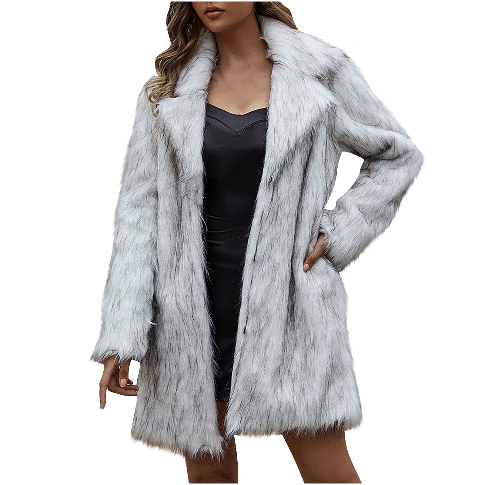 Faux Fur Jacket Women's Elegant Fur Coat Faux Fur Coat Thick Warm Fur Jacket Faux Fur Winter Jacket Long Sleeve Fur Coat Transition Jacket Winter Coat Cuddly Fur Coat Outwear for Women, silver, XXL