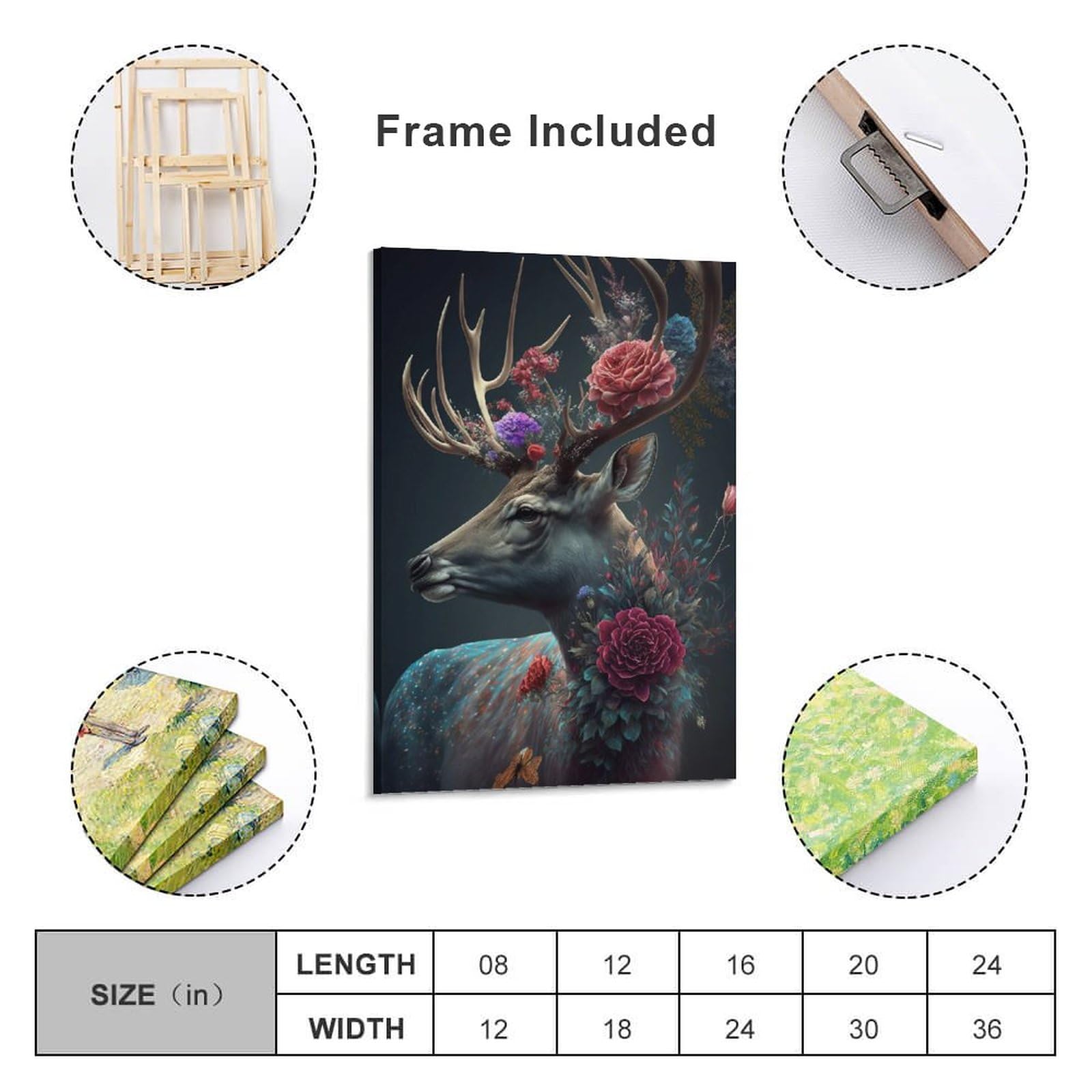 Amazon.co.jp: 絵画 花をかぶった鹿インテリア 絵画 シュールな動物