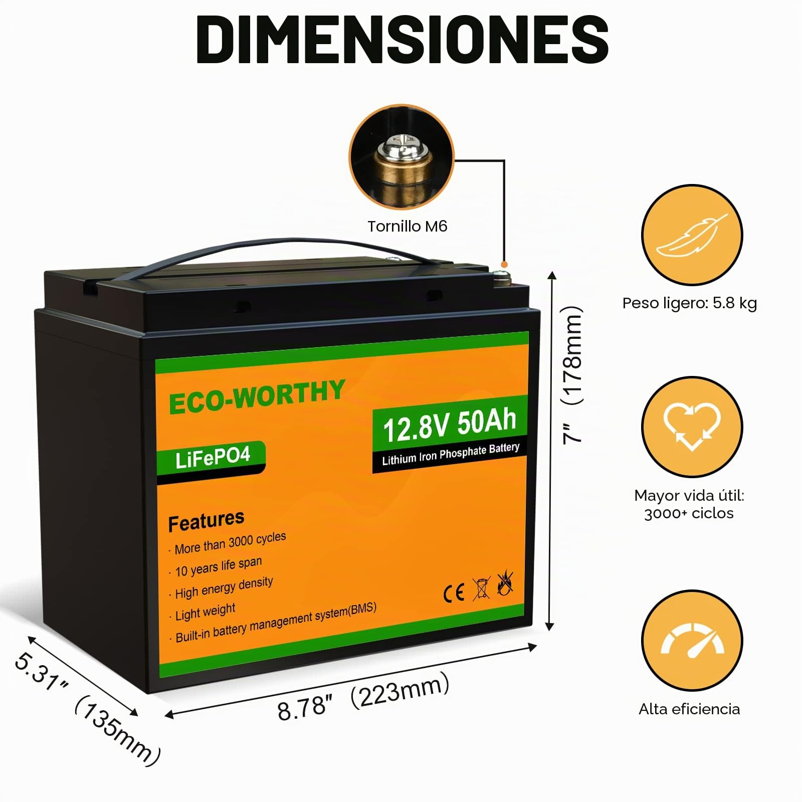 ECO-WORTHY Kit Placa Solar 0,5 KWh/día: Panel Monocristalino 120W, 50AH Lifepo4 Batería 12v Litio, Inversor 600W, Controlador de Carga 30A para Barcos, Caravanas