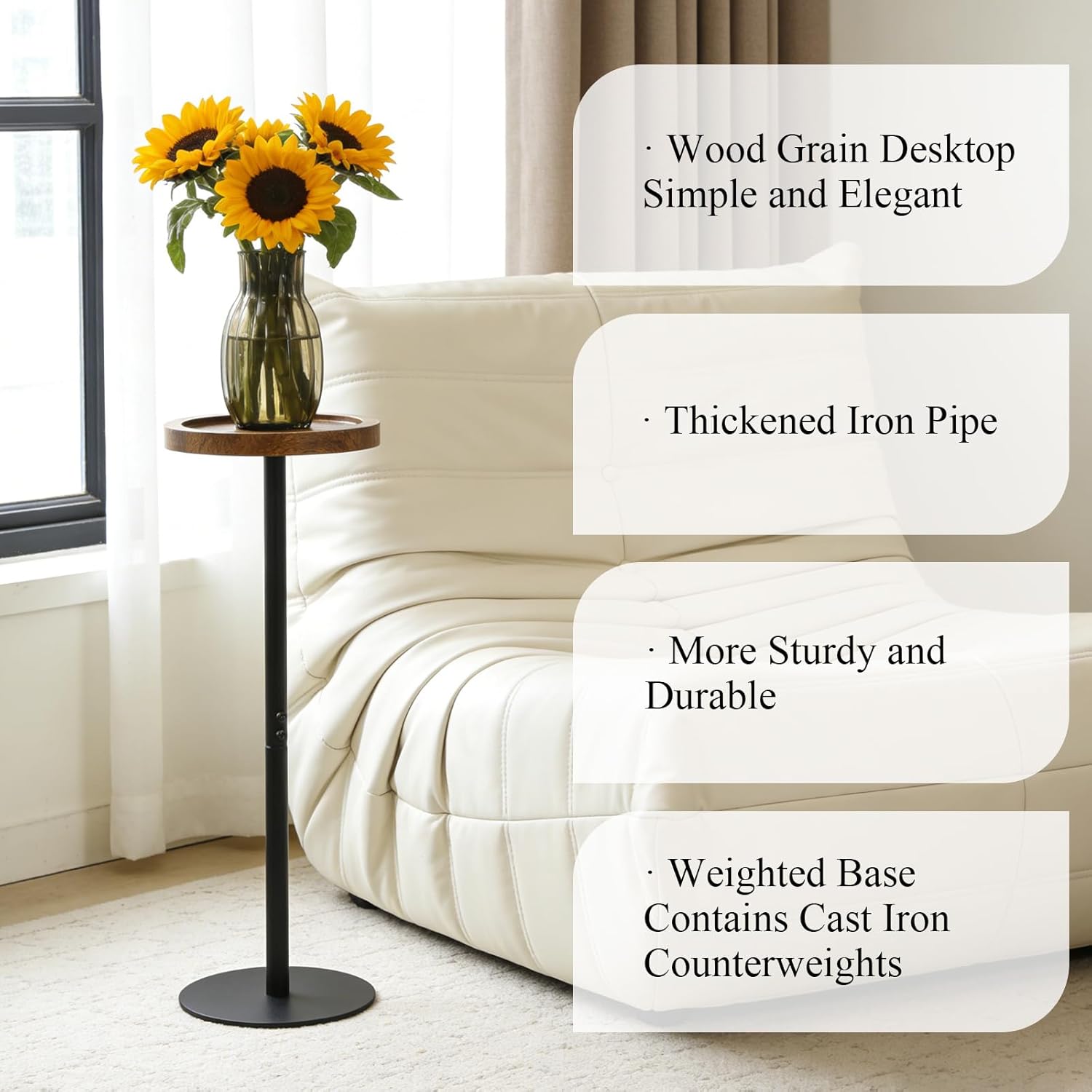 YYW Drink Table, 7.87" Small Round Side Table, Small Pedestal Side Table, Circle End Table with Metal Base, Martini Tables for Small Spaces, Living Room, Bedroom (Rustic Brown)