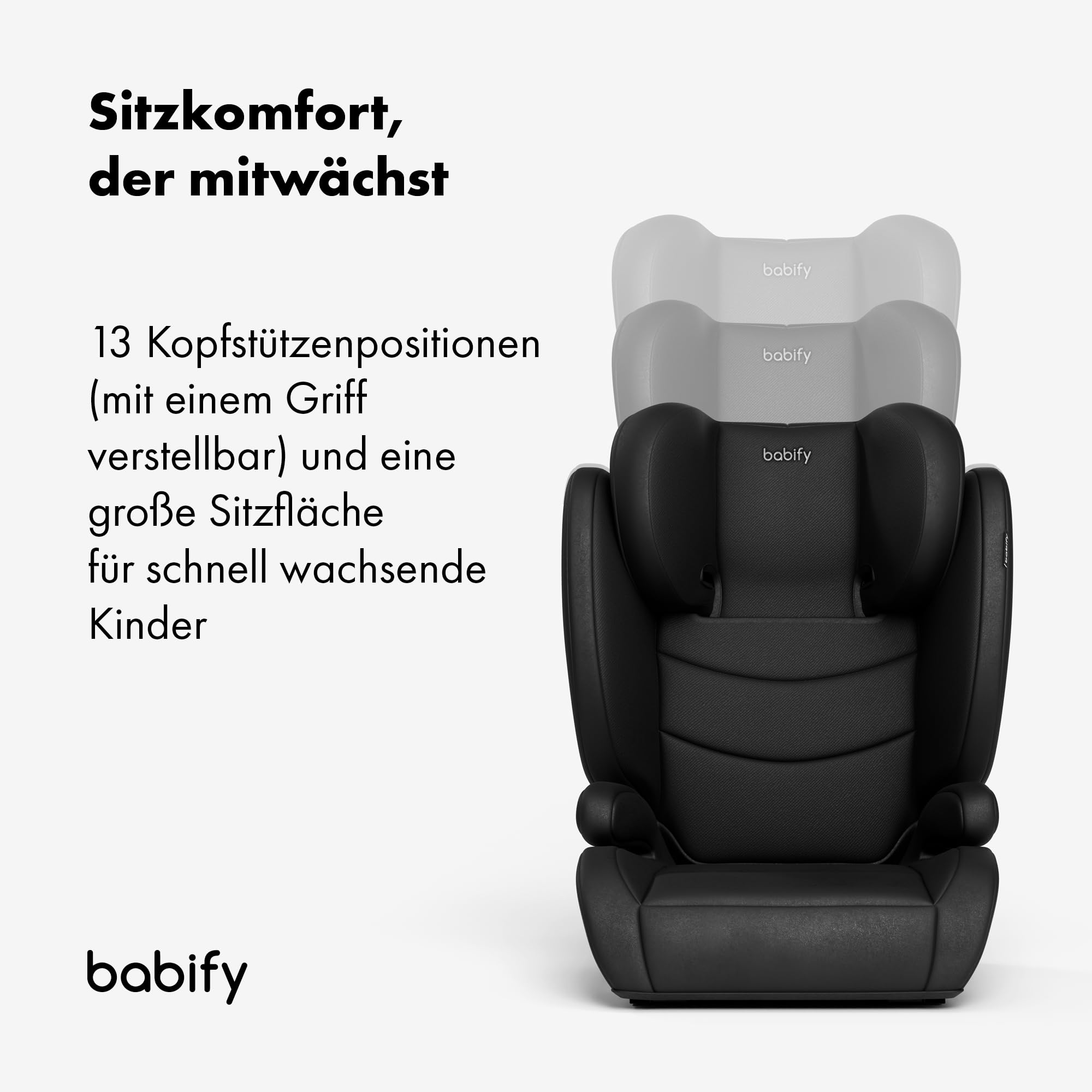 Babify FlexiFit Basic Kindersitz 15–36 kg - ECE R129, Isofix, 13-Fach Verstellbare Kopfstütze, Faltbares Design, Waschbarer Bezug, Auto Kindersitz Ab 3 Jahren, Schwarz