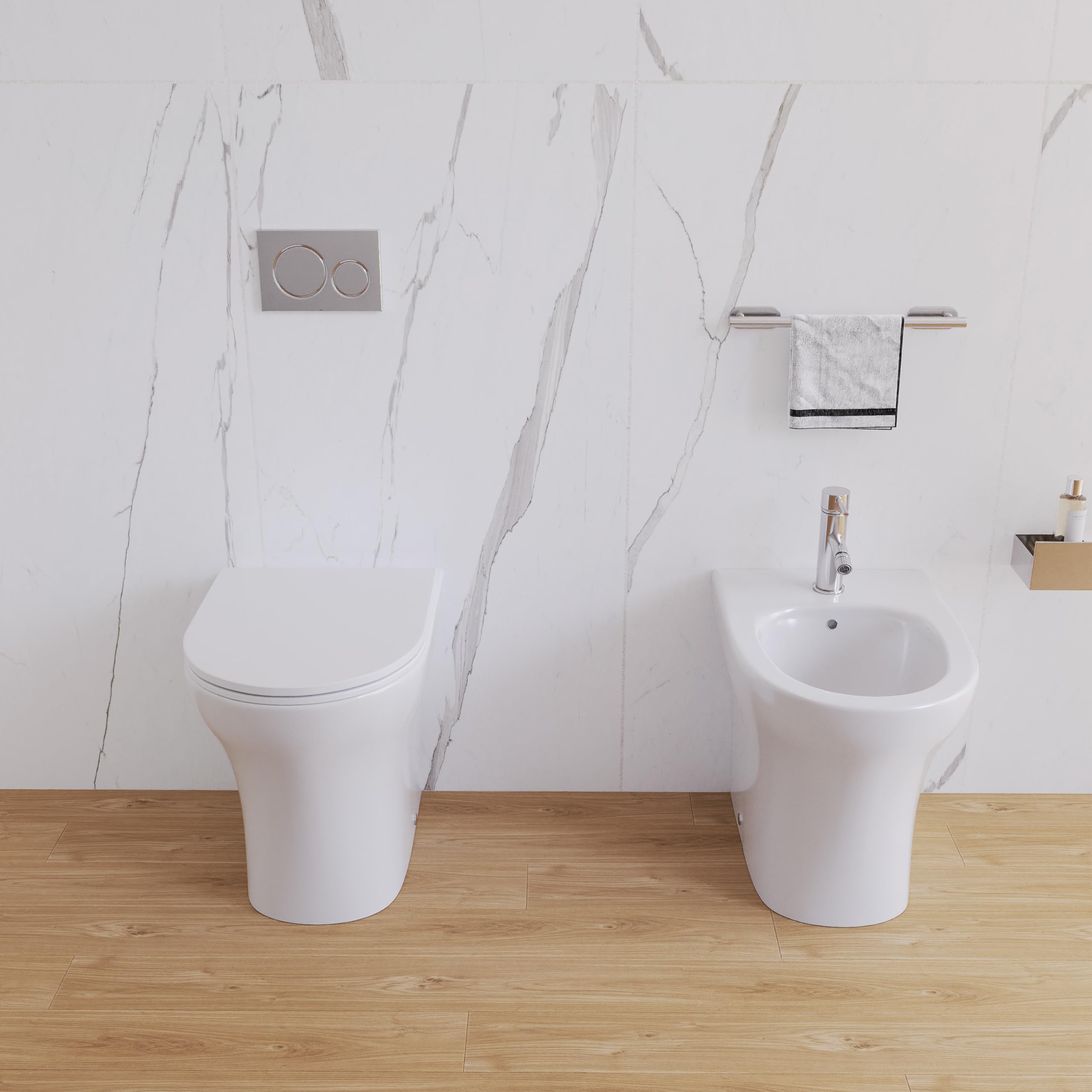 Sanitaires en Céramique Filomuro Vase Bidet Rimless Blanc Brillant Siège Soft-close Fermeture Ralentie Mod. Nassau