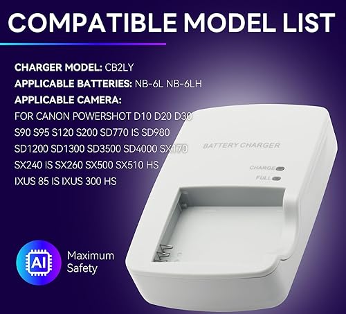 Miniatura 4 de CB-2LY CB-2LYE Cargador de cámara para Canon NB-6L NB-6LH PowerShot D10 D20 D30 S90 S95 S120 S200 SD770 es SD980 SD1200 SD1300 SD3500 SD4000 SX170