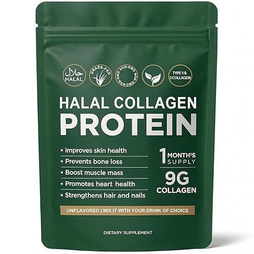 Halal Collagen Protein Powder, Grass-Fed Collagen Peptides Powder, Type I&III,