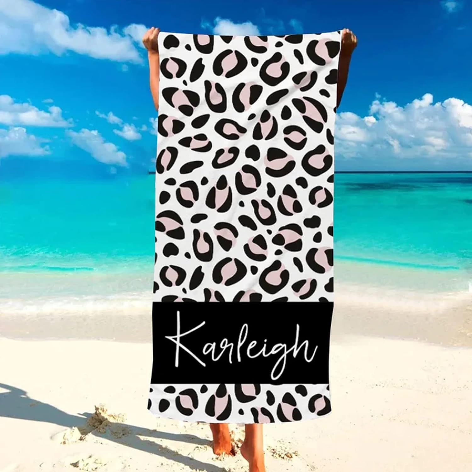 mxn Personalized Beach Towels for Adults Leopard Print
