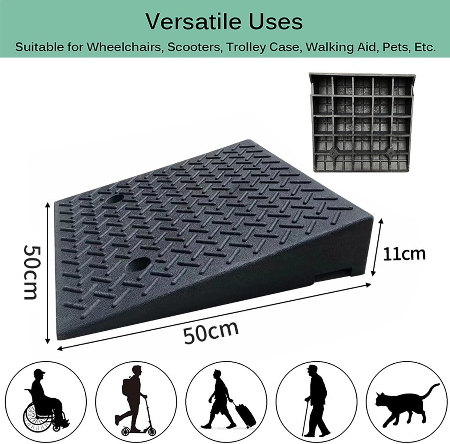 Rampa para silla de ruedas, rampa de umbral de goma de alto rendimiento, antideslizante, resistente al desgaste, rampa para discapacidad para entrada de coche, rampa para patinete, robusta